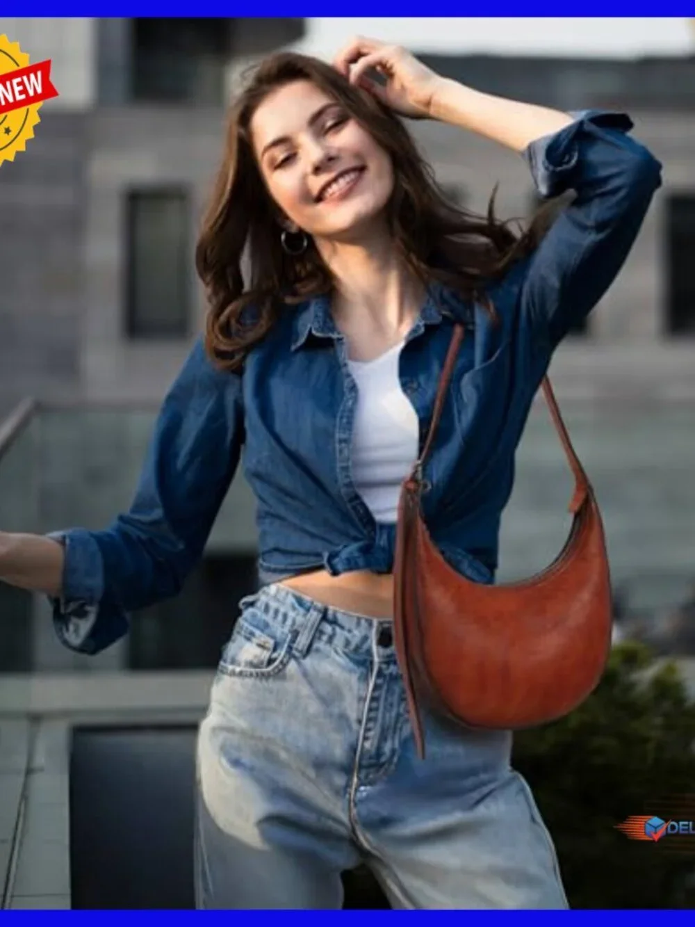 Leather Hobo Crossbody Bag with Adjustable Strap, 10.5x11.6 Inches